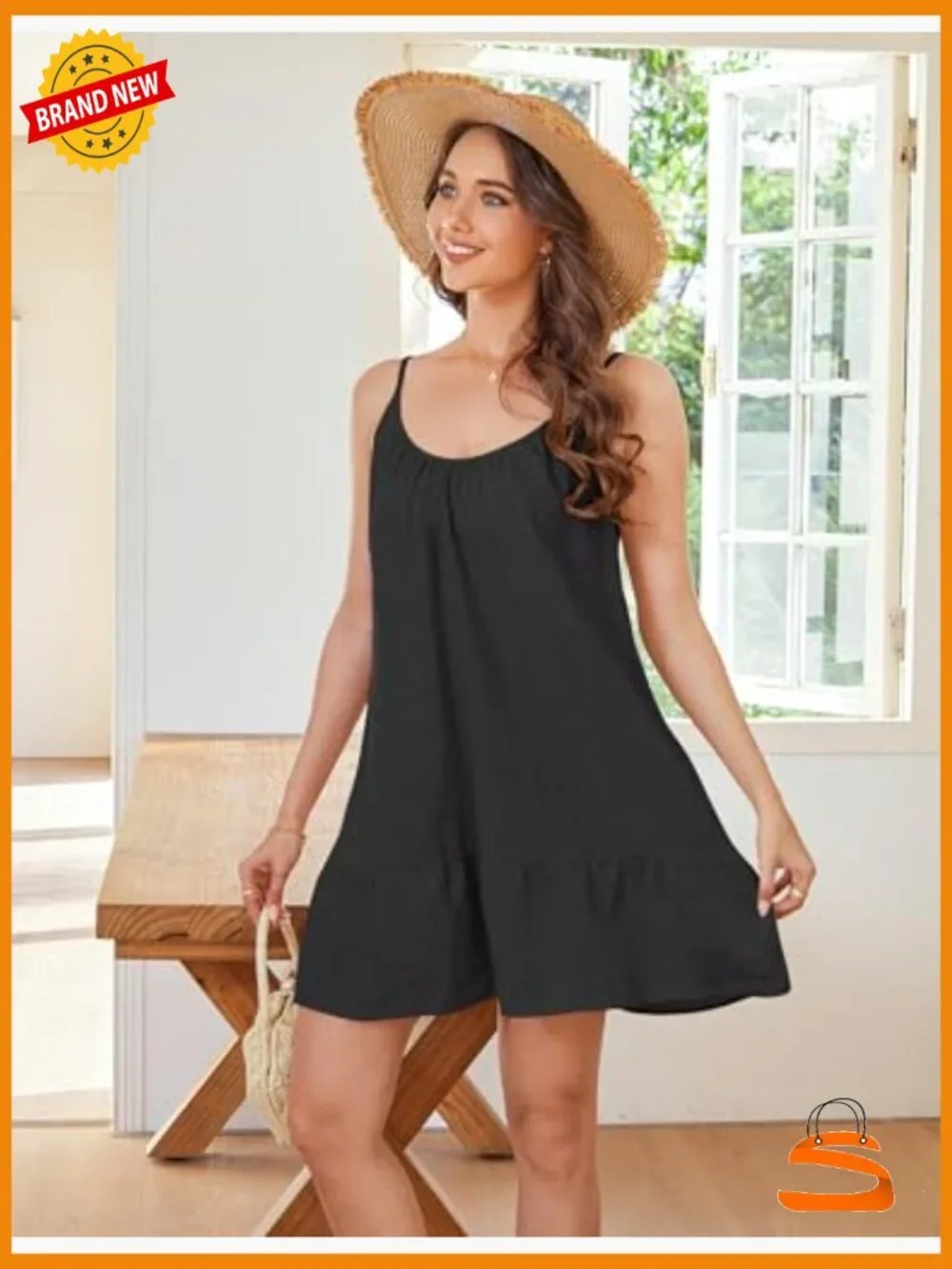 Linen Ruffle Cami Dress Scoop Neck Sleeveless Flowy Summer Casual Beach Short
